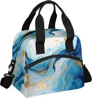 Luxury Blue Lunch Bag Reusable Lunch Tote Bag Dynamic Fluid Design Insulated Thermal Cooler Lunch Box Leakproof Meal Prep Lunch Bags for Women Men Work Travel Outdoor Picnic