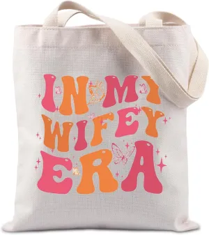 Lywjyb Birdgot In My Wifey Era Tote Bag Engagement Gift for Wife Birthday Gift Bride Shopping Bag Gift for Her