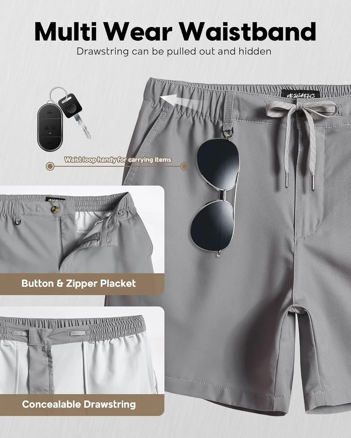 maamgic Men's 5/7 Inch Casual Classic Fit Shorts with Multi-Pocket Quick Dry Sports Shorts