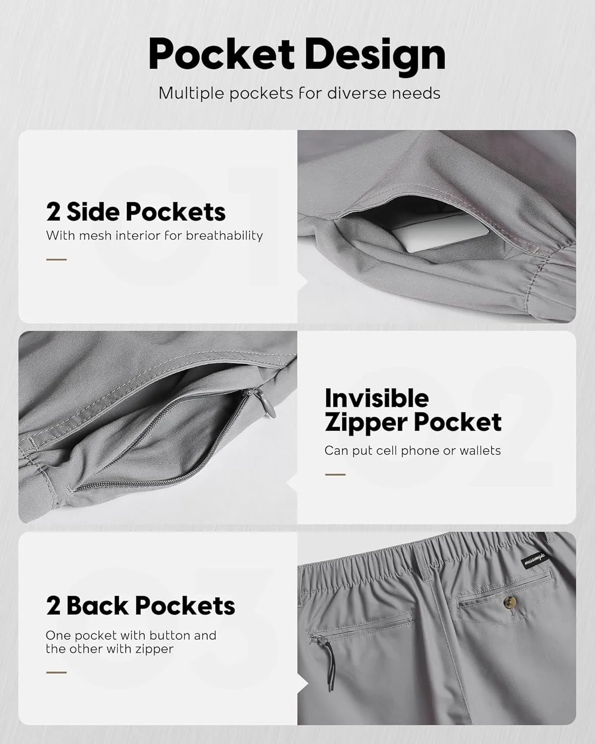 maamgic Men's 5/7 Inch Casual Classic Fit Shorts with Multi-Pocket Quick Dry Sports Shorts