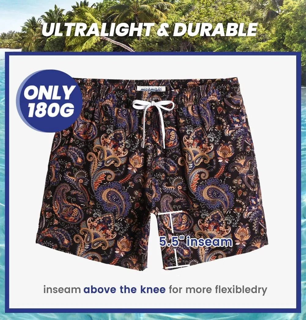 maamgic Mens Boys 80s 90s Vintage 4 Way Stretch Swim Trunks with Mesh Lining Quick Dry Swim Suits Board Shorts