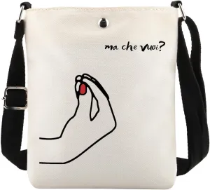 MAOFAED Funny Italian Hand Gesture Crossbody Bag, Ma Che Vuoi What Do You Want, Funny Italian Gift