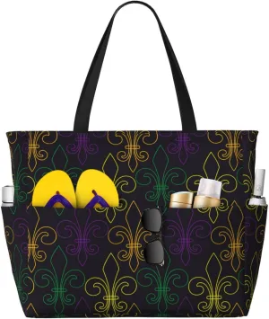 Mardi Gras Carnival Large Beach Tote Bag for Women Extra Large Capacity Waterproof Sandproof Pool Bag Suitable for Gym Swimming Pool Travel Groceries