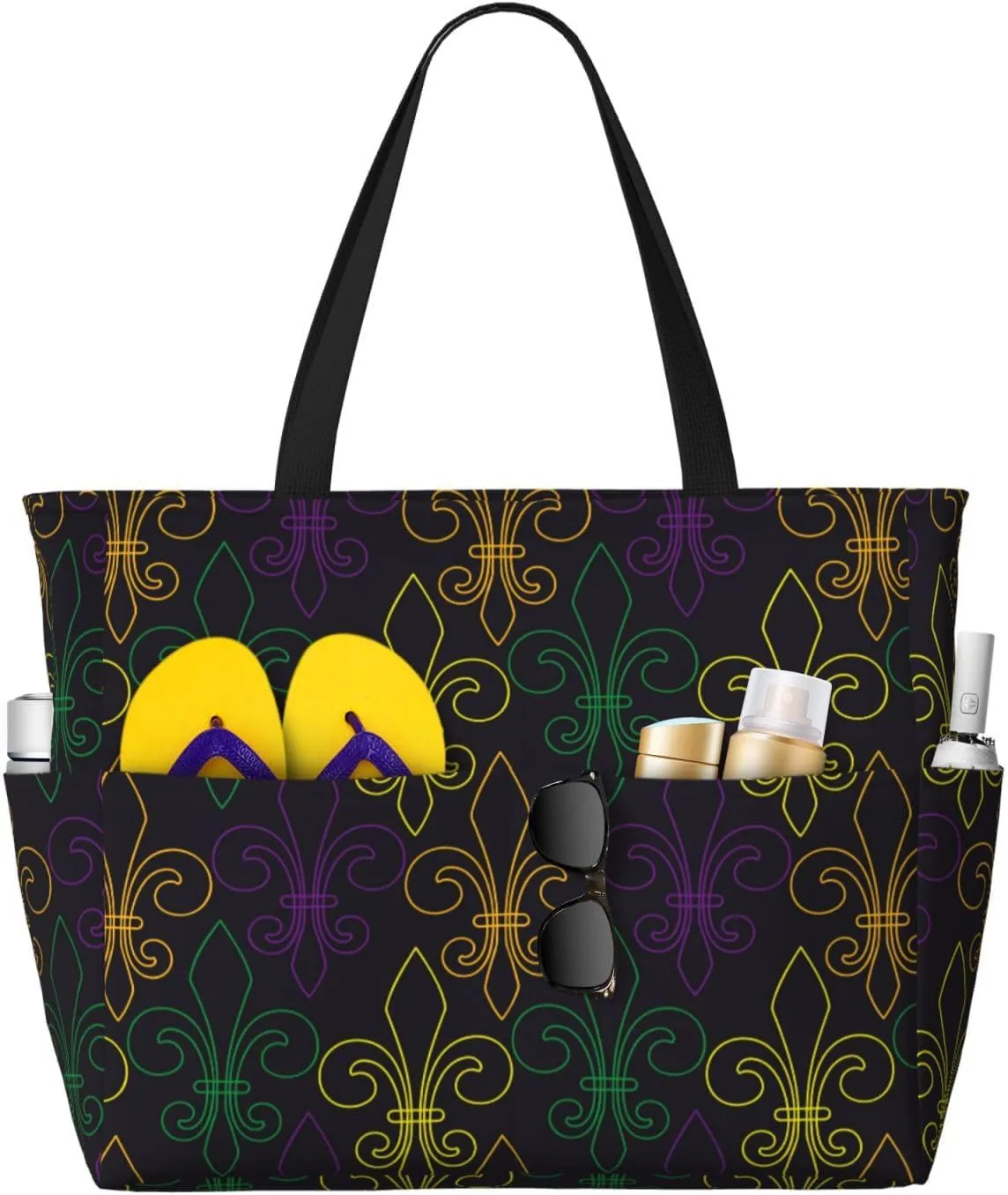 Mardi Gras Carnival Large Beach Tote Bag for Women Extra Large Capacity Waterproof Sandproof Pool Bag Suitable for Gym Swimming Pool Travel Groceries