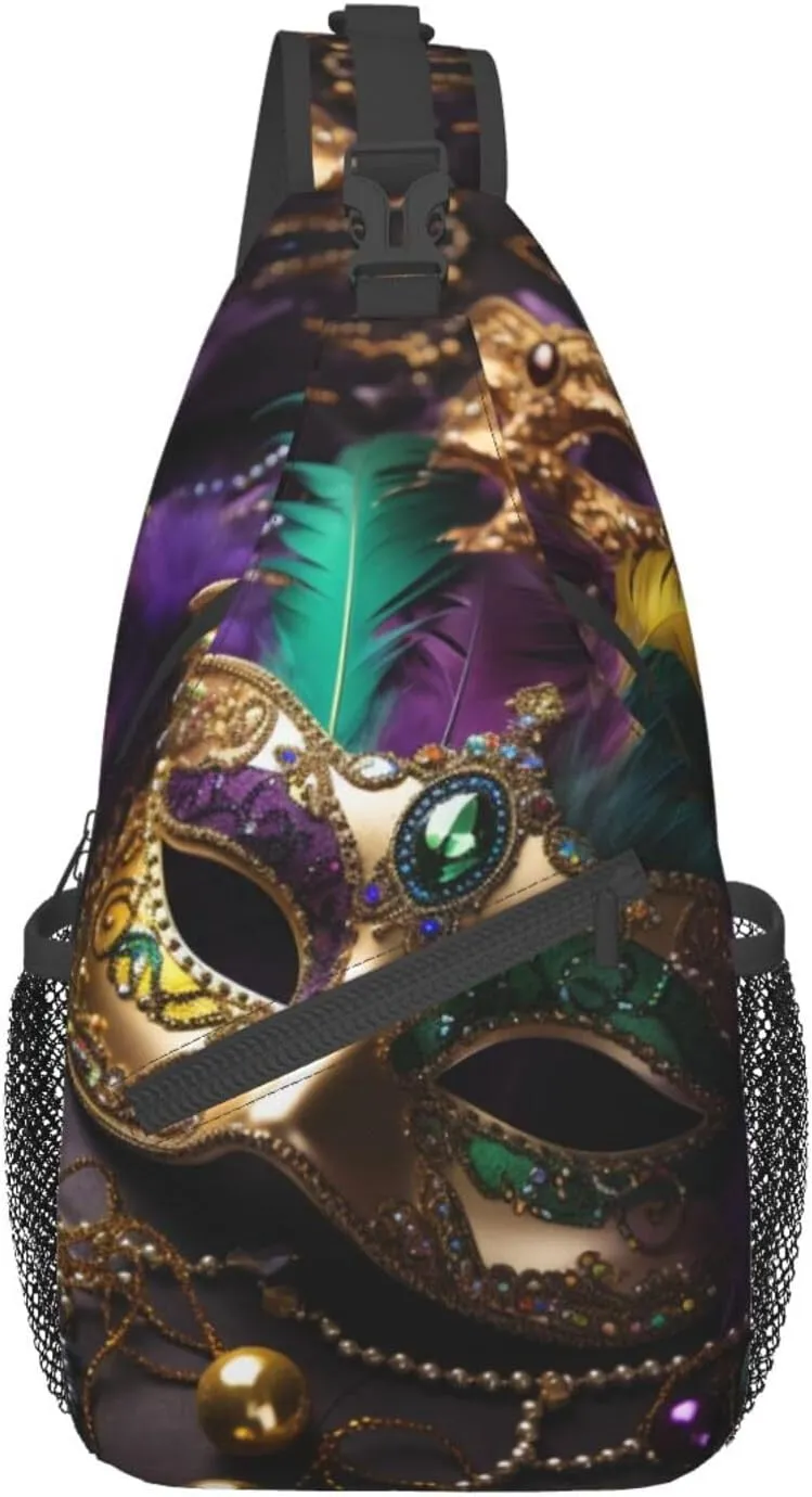 Mardi Gras Mask Outdoor Crossbody Shoulder Bag For Unisex Young Adult Hiking Bicycling