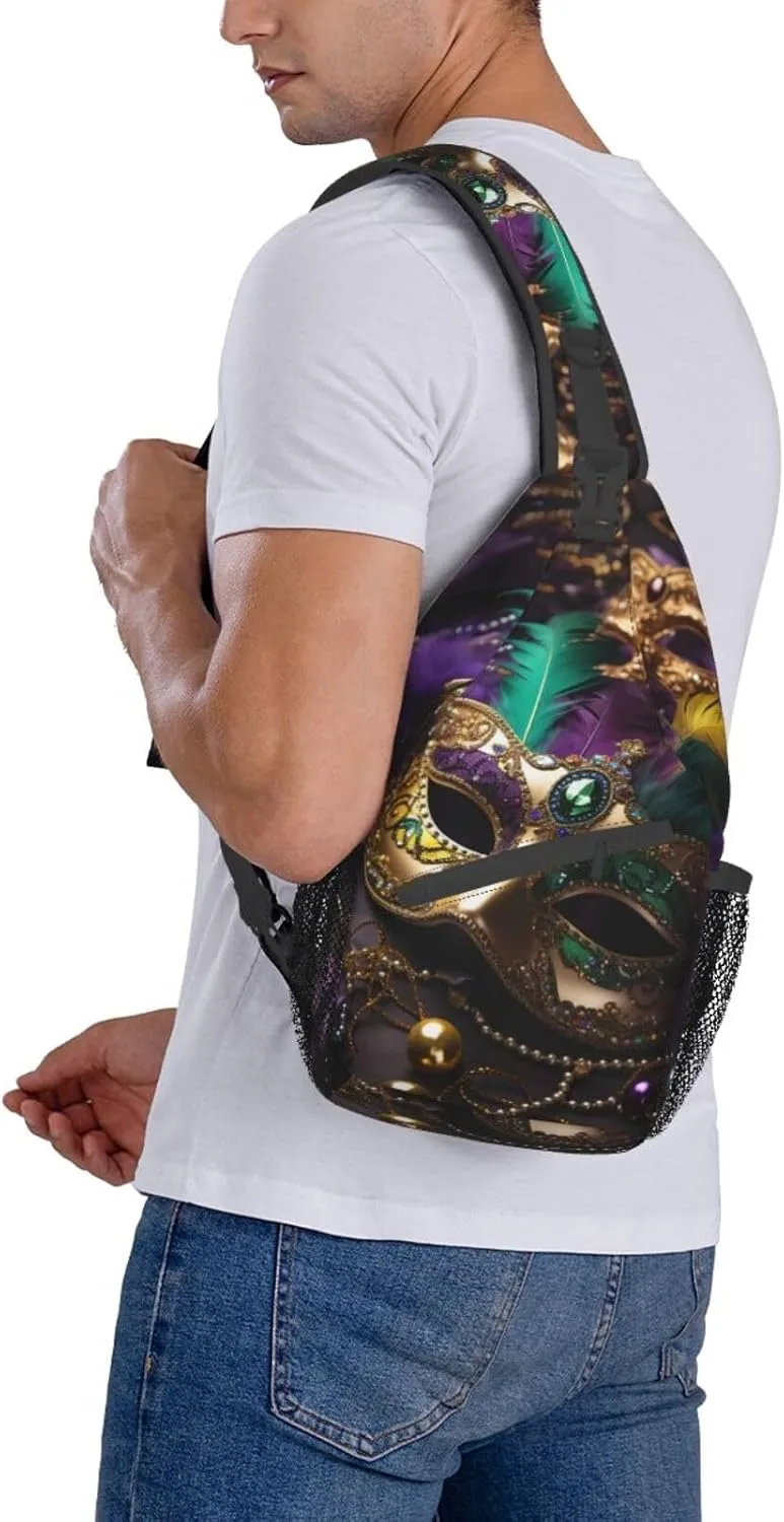 Mardi Gras Mask Outdoor Crossbody Shoulder Bag For Unisex Young Adult Hiking Bicycling