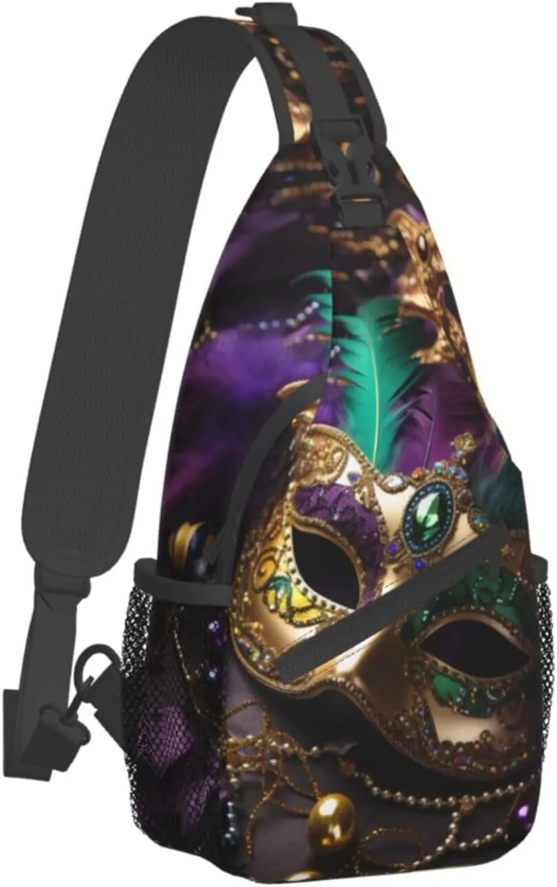 Mardi Gras Mask Outdoor Crossbody Shoulder Bag For Unisex Young Adult Hiking Bicycling