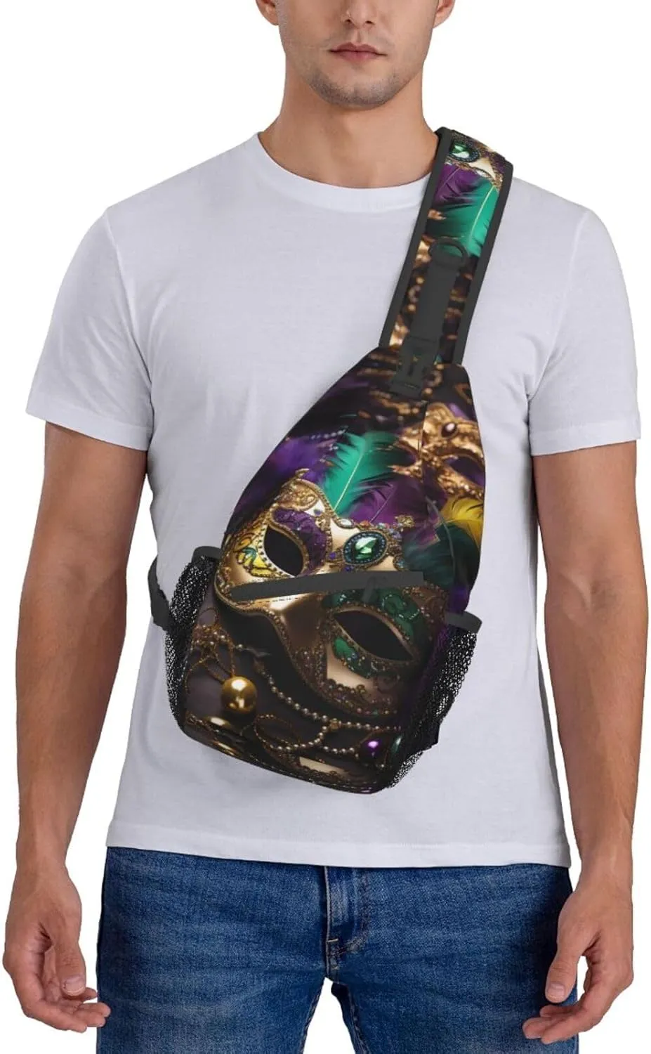 Mardi Gras Mask Outdoor Crossbody Shoulder Bag For Unisex Young Adult Hiking Bicycling