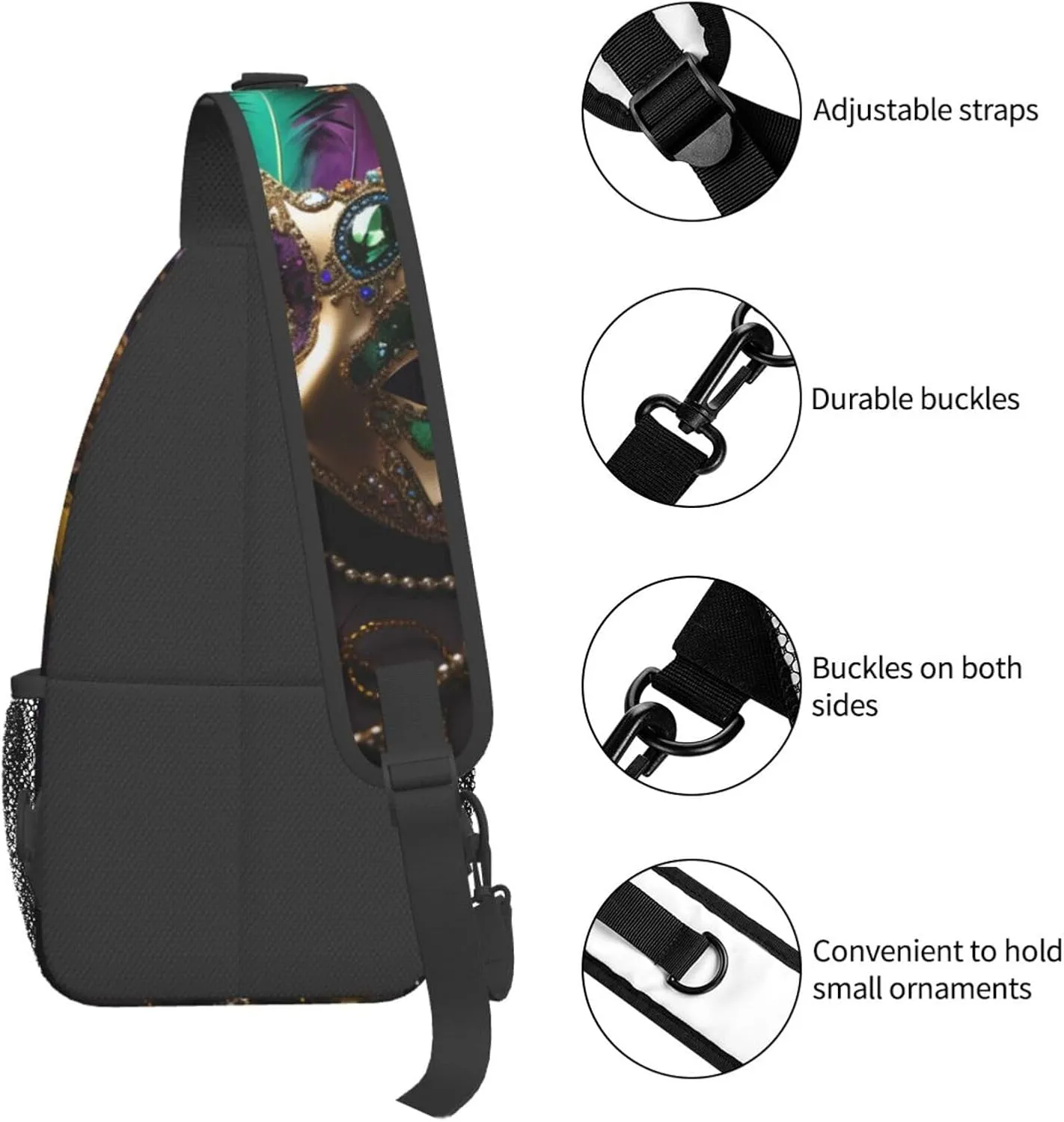 Mardi Gras Mask Outdoor Crossbody Shoulder Bag For Unisex Young Adult Hiking Bicycling