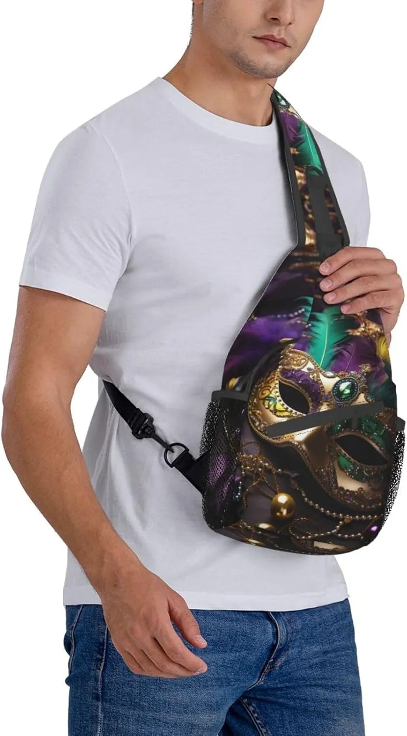 Mardi Gras Mask Outdoor Crossbody Shoulder Bag For Unisex Young Adult Hiking Bicycling