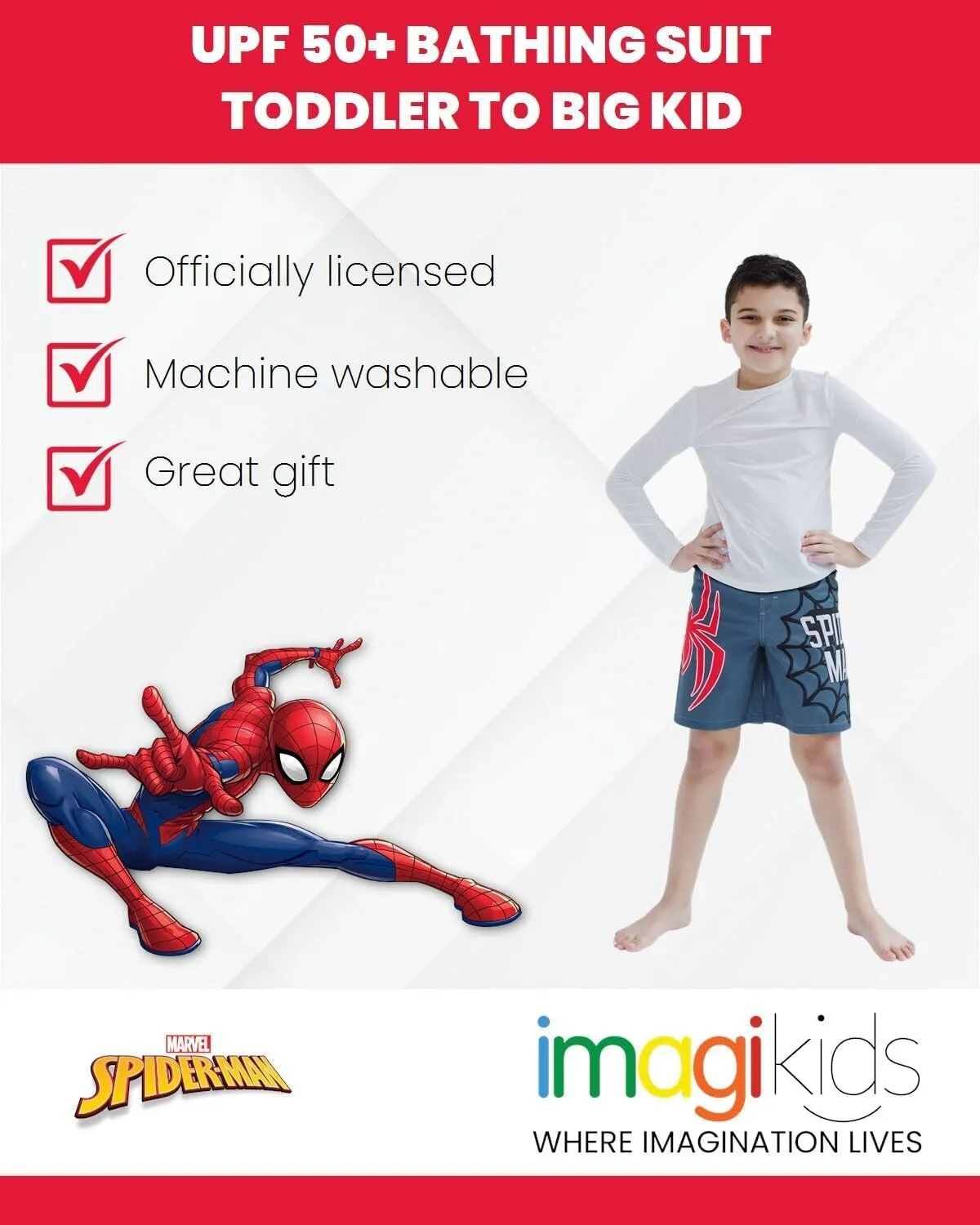 Marvel UPF 50  Swim Trunks Bathing Suit Toddler to Big Kid Sizes (2T - 18-20)