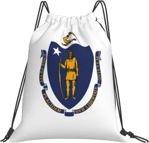 Massachusetts State Flag print Casual drawstring backpack fitness bag, fashionable, fit for sports travel and daily use