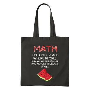 Math And Watermelons Mathematics Calculation Numbers Navy Black Multicolor Canvas Tote Bag