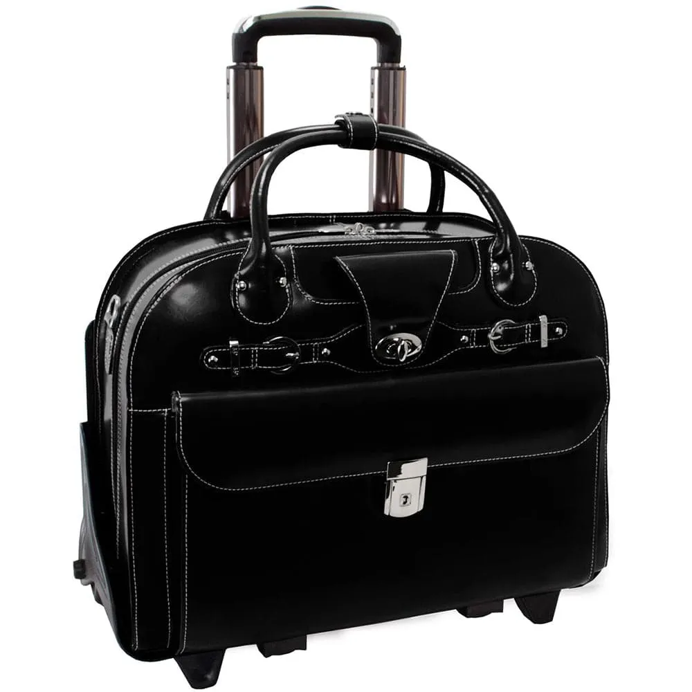 McKlein USA Roseville 15" Leather Fly-Through Checkpoint-Friendly Patented Detachable -Wheeled Ladies' Laptop Briefcase