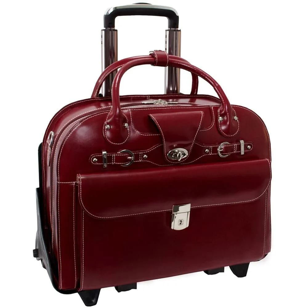 McKlein USA Roseville 15" Leather Fly-Through Checkpoint-Friendly Patented Detachable -Wheeled Ladies' Laptop Briefcase