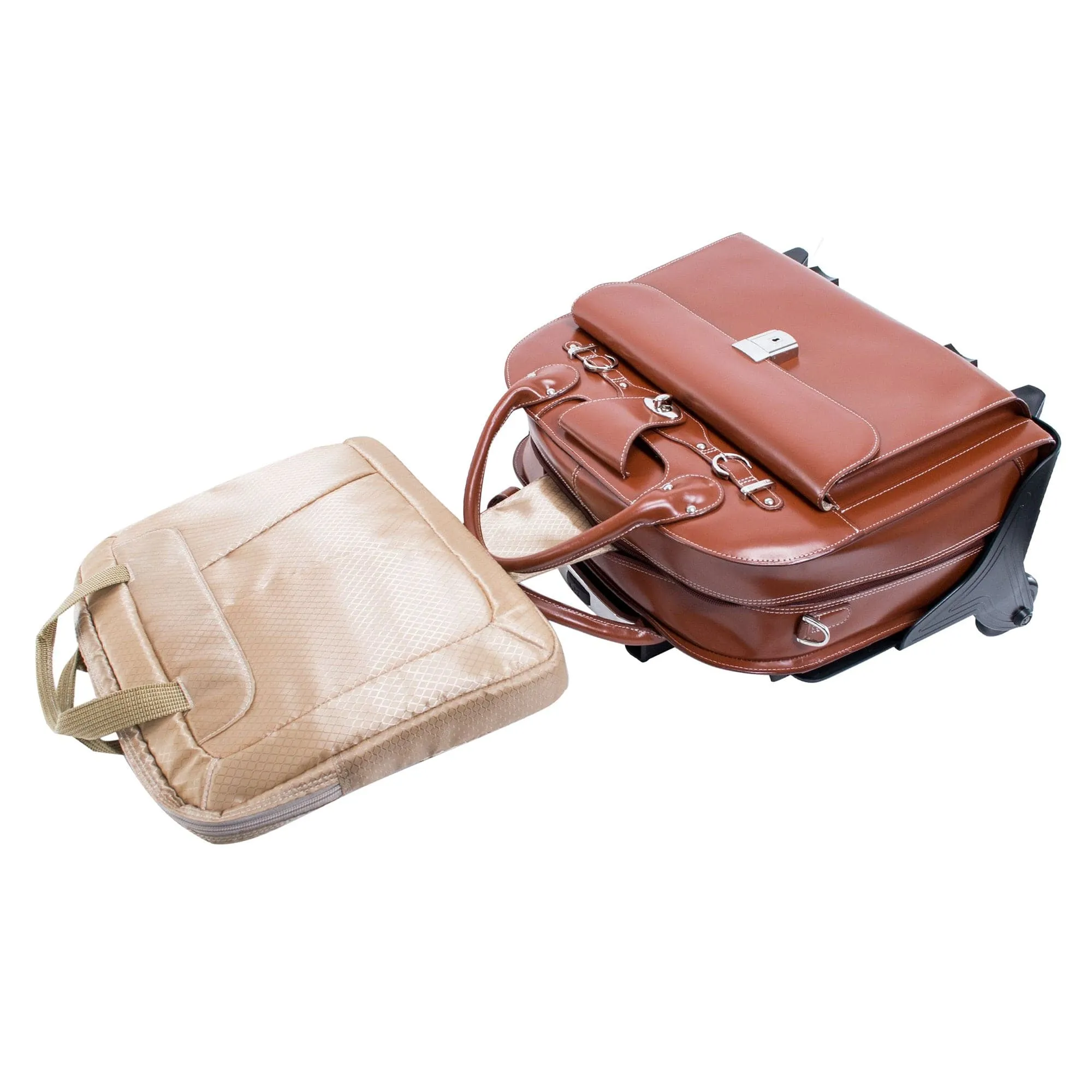 McKlein USA Roseville 15" Leather Fly-Through Checkpoint-Friendly Patented Detachable -Wheeled Ladies' Laptop Briefcase