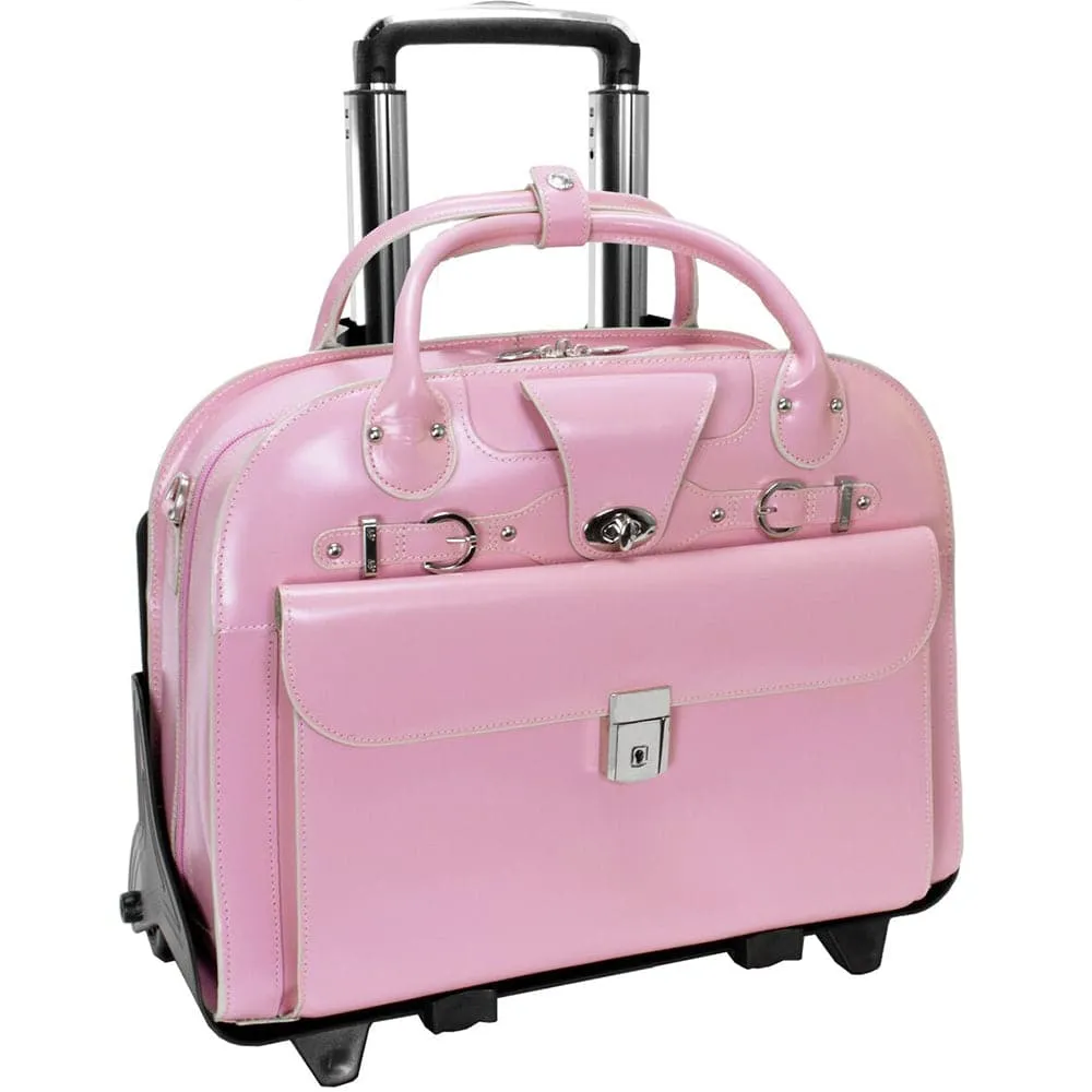 McKlein USA Roseville 15" Leather Fly-Through Checkpoint-Friendly Patented Detachable -Wheeled Ladies' Laptop Briefcase