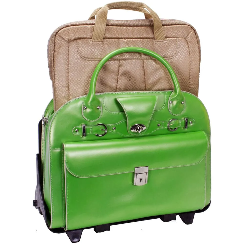 McKlein USA Roseville 15" Leather Fly-Through Checkpoint-Friendly Patented Detachable -Wheeled Ladies' Laptop Briefcase