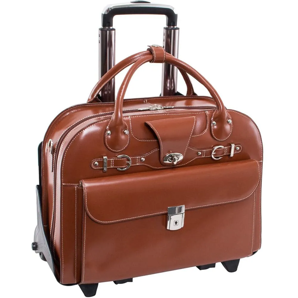McKlein USA Roseville 15" Leather Fly-Through Checkpoint-Friendly Patented Detachable -Wheeled Ladies' Laptop Briefcase