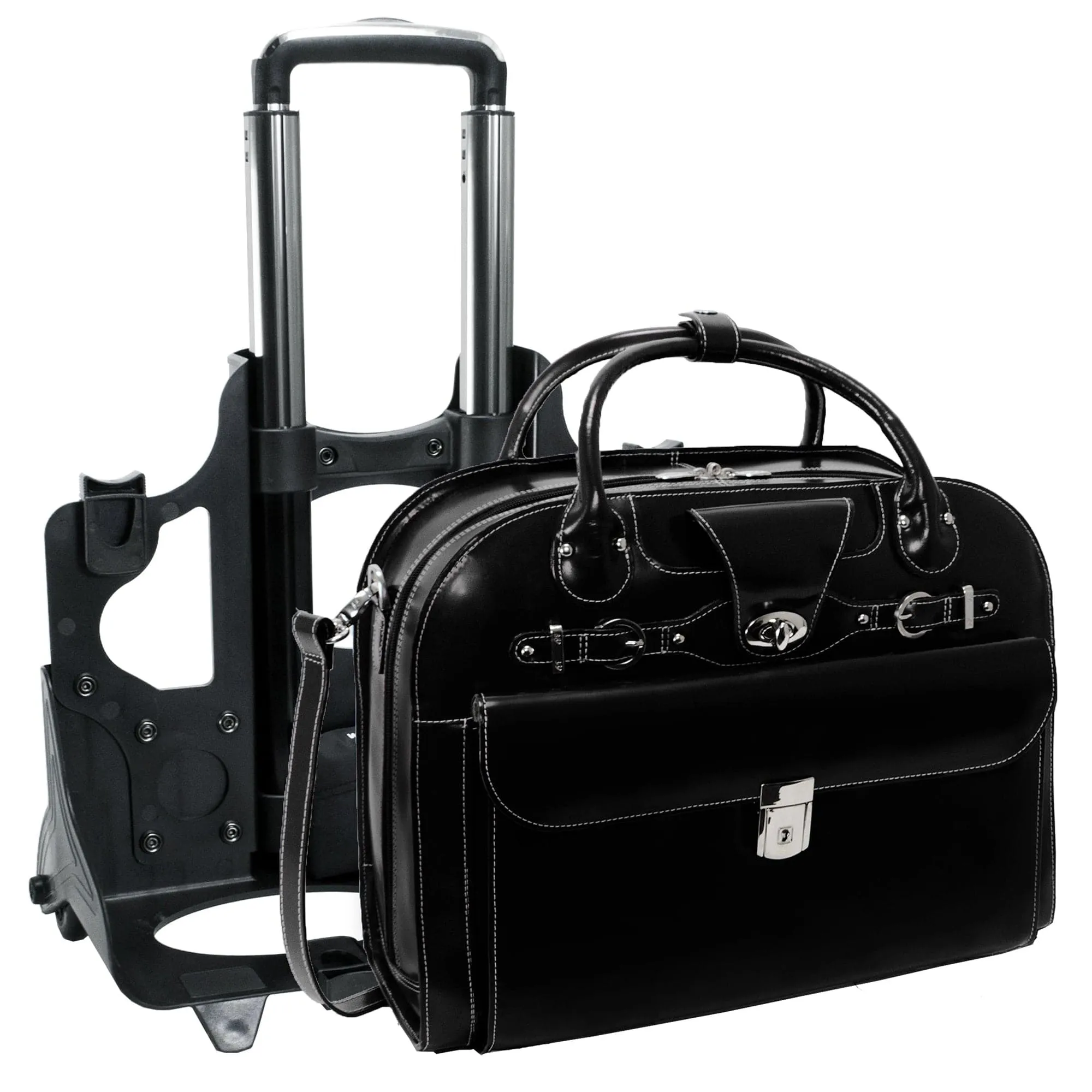 McKlein USA Roseville 15" Leather Fly-Through Checkpoint-Friendly Patented Detachable -Wheeled Ladies' Laptop Briefcase