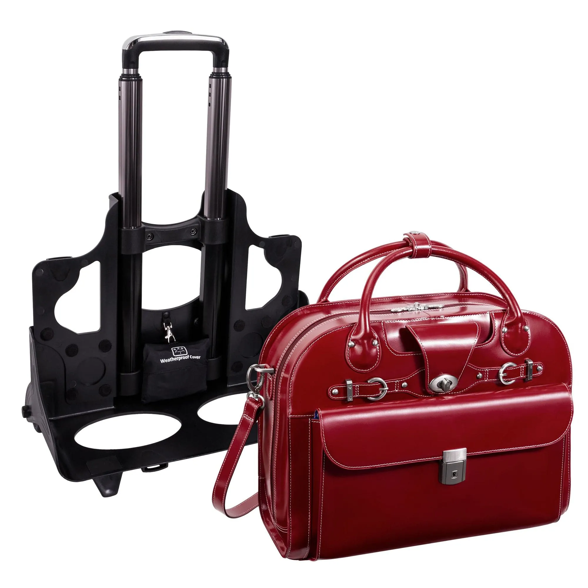McKlein USA Roseville 15" Leather Fly-Through Checkpoint-Friendly Patented Detachable -Wheeled Ladies' Laptop Briefcase