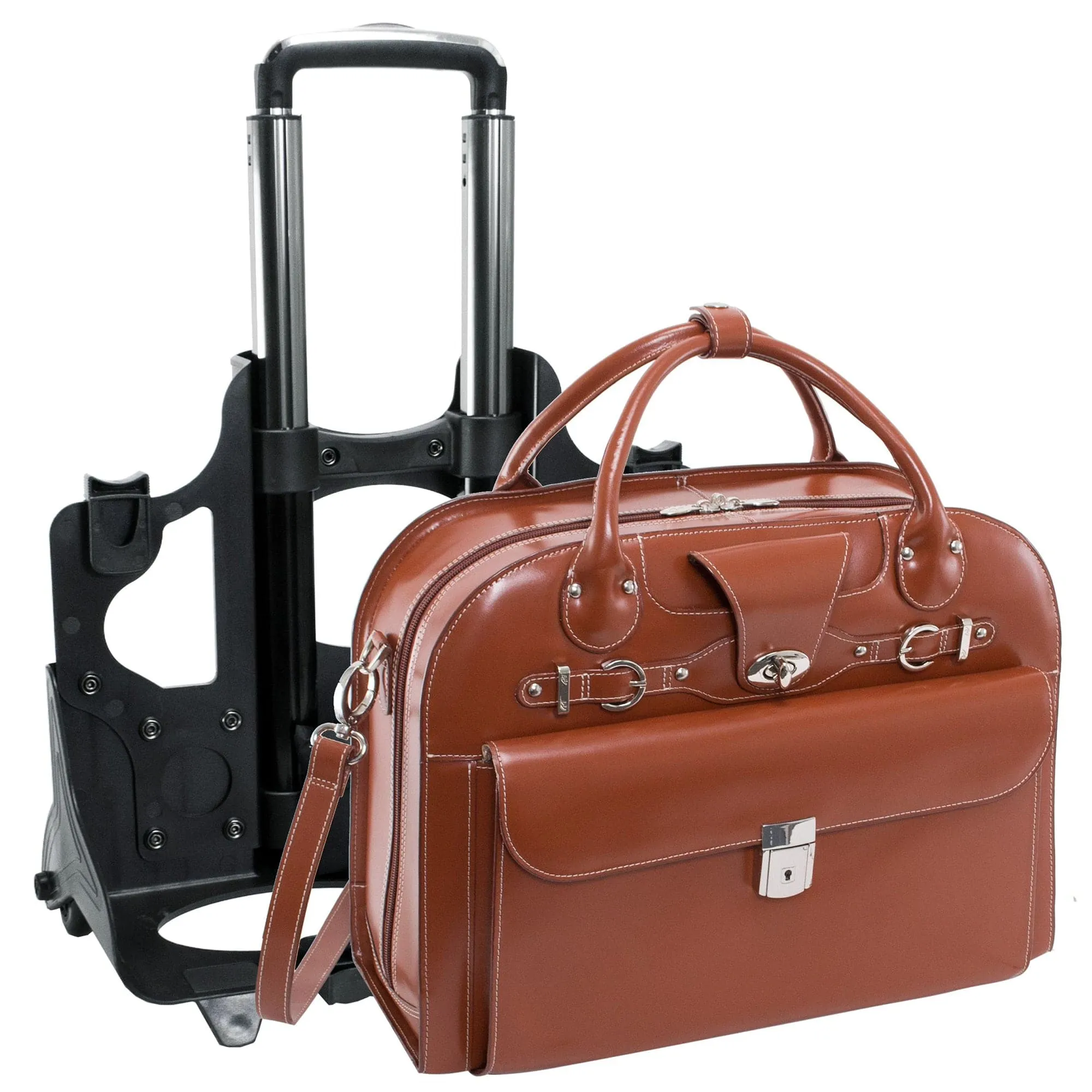 McKlein USA Roseville 15" Leather Fly-Through Checkpoint-Friendly Patented Detachable -Wheeled Ladies' Laptop Briefcase