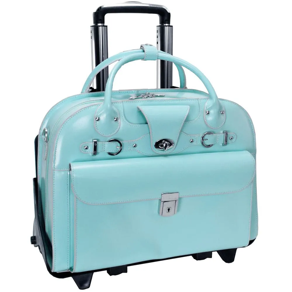 McKlein USA Roseville 15" Leather Fly-Through Checkpoint-Friendly Patented Detachable -Wheeled Ladies' Laptop Briefcase