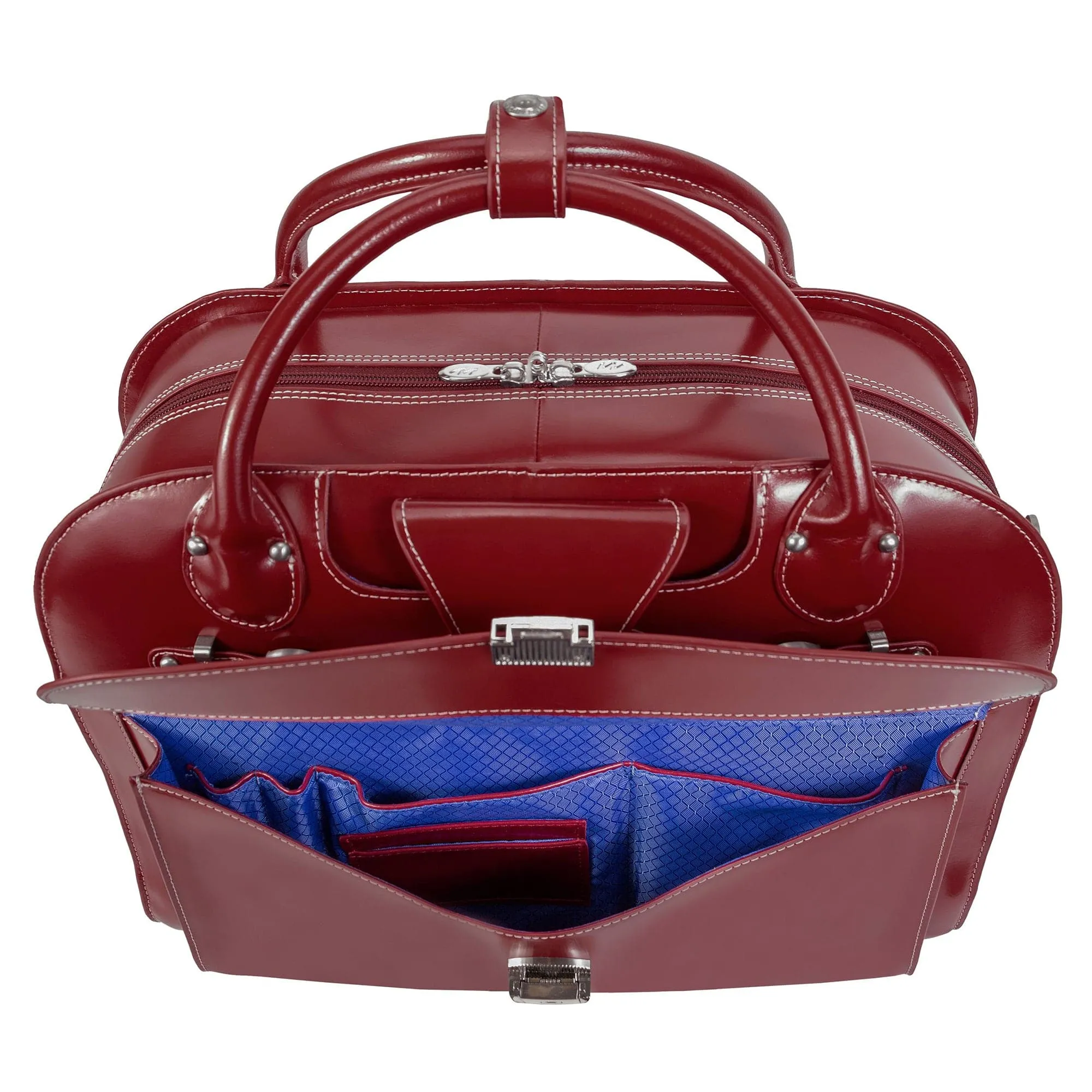 McKlein USA Roseville 15" Leather Fly-Through Checkpoint-Friendly Patented Detachable -Wheeled Ladies' Laptop Briefcase