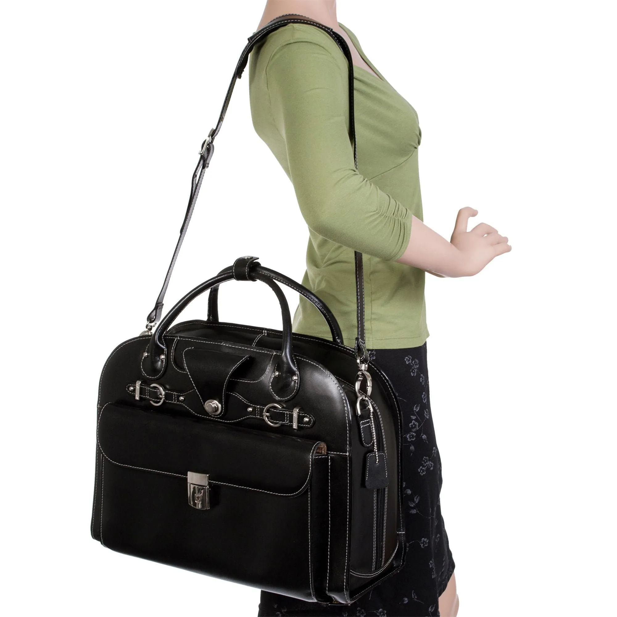McKlein USA Roseville 15" Leather Fly-Through Checkpoint-Friendly Patented Detachable -Wheeled Ladies' Laptop Briefcase