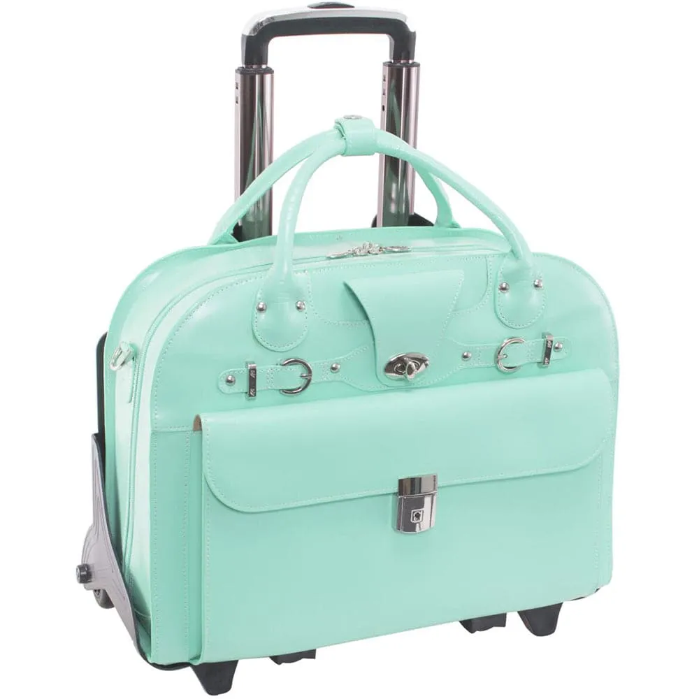 McKlein USA Roseville 15" Leather Fly-Through Checkpoint-Friendly Patented Detachable -Wheeled Ladies' Laptop Briefcase