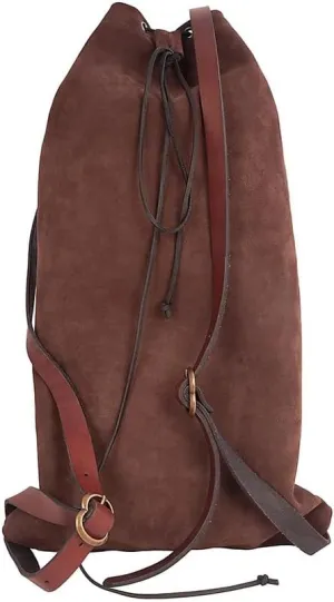 Medieval Backpack Viking Drawstring Leather Bag for SCA LARP Reenactment Ren Fair Satchel (Dark Brown)