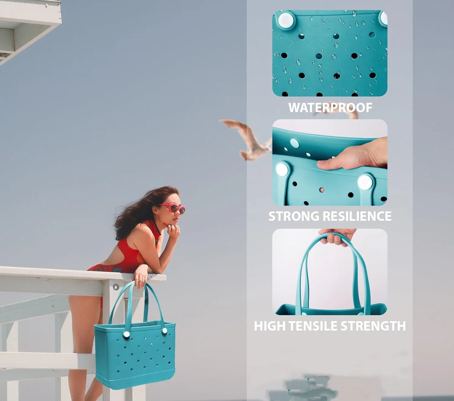 Medium Rubber Beach Bag for Men & Women, Large Capacity Travel Bag Tote Bag for the Beach Boat Pool