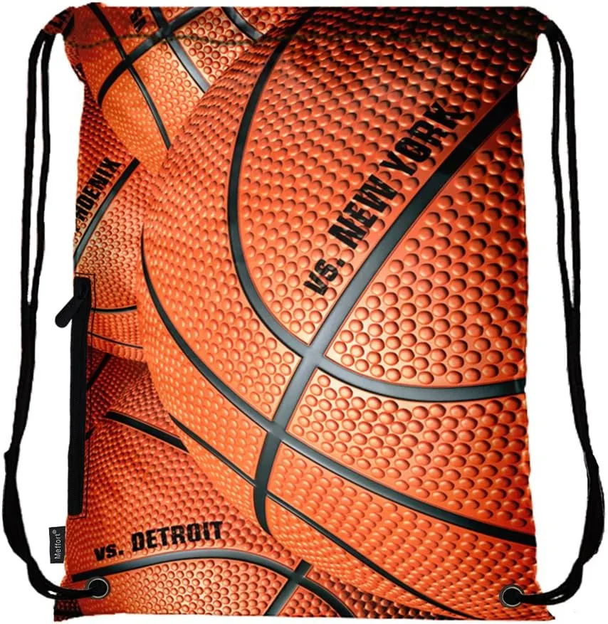 Meffort Inc Lightweight Drawstring Bag Sport Gym Sack Bag Backpack with Side Pocket - Basketball