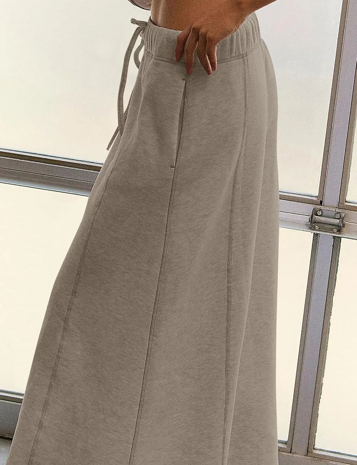 Meladyan Women’s Solid A Line Maxi Sweat Skirt Relaxed Fit Low Waist Athletic Skirt with Pockets