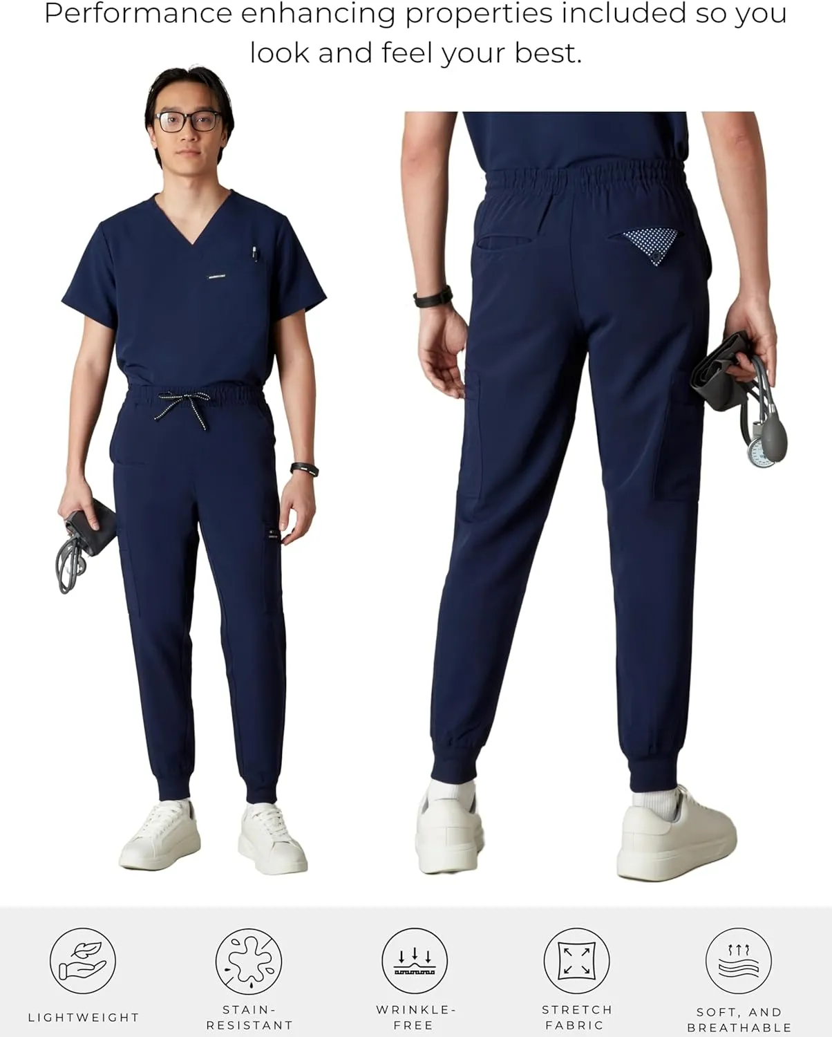 Members Only London Drawstring Men's Jogger Pants, Medical Scrubs Set, Hospital Scrub Pants