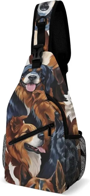 Men & Women Gym Crossbody Sack Satchel Outdoor Hiking Bag, Husky Shepherd Dog Golden Hair Dog Puppy Art Sling Bag Backpack Backpacking for Travel Hiking - Small Tool Backpack