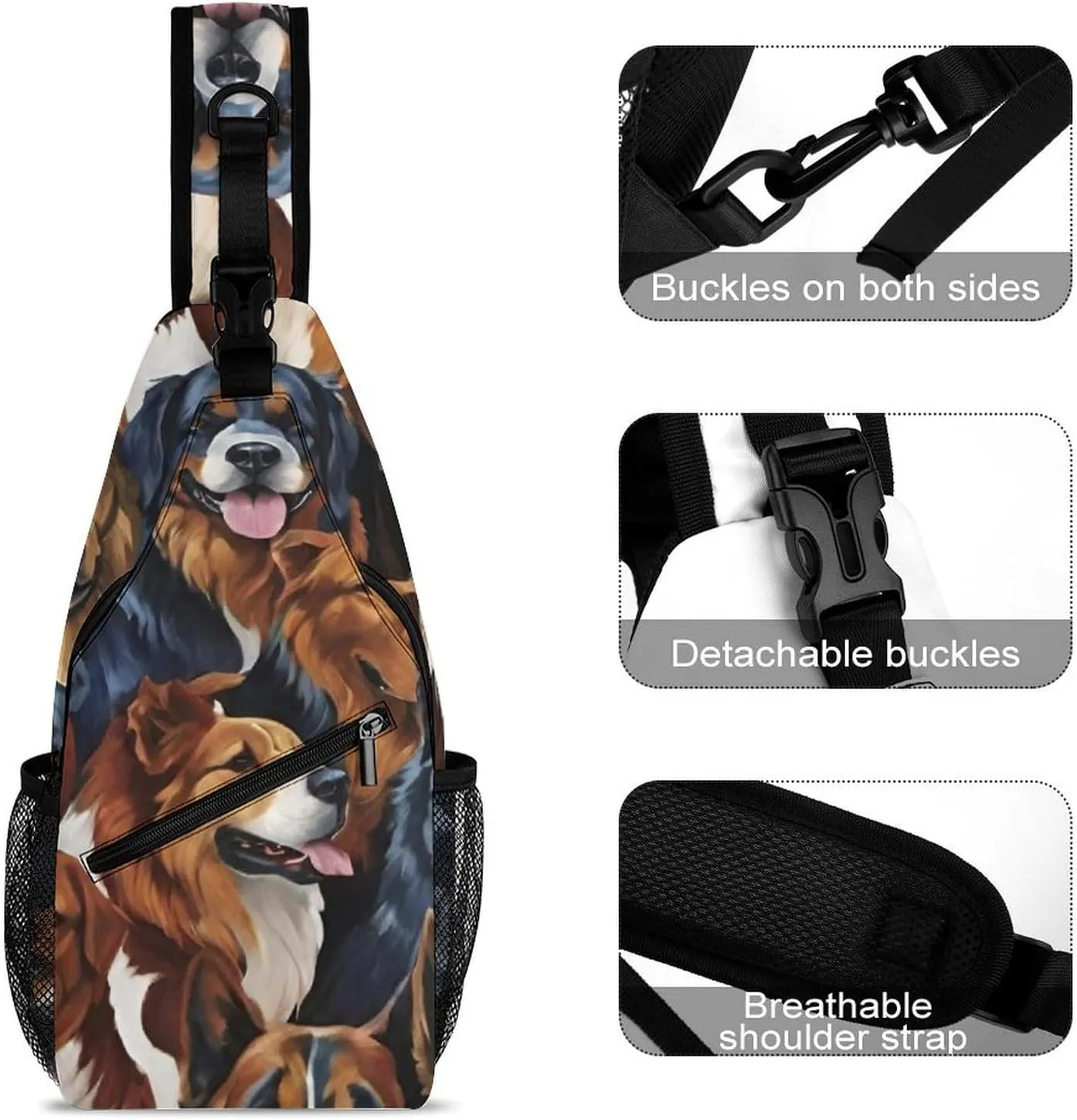 Men & Women Gym Crossbody Sack Satchel Outdoor Hiking Bag, Husky Shepherd Dog Golden Hair Dog Puppy Art Sling Bag Backpack Backpacking for Travel Hiking - Small Tool Backpack