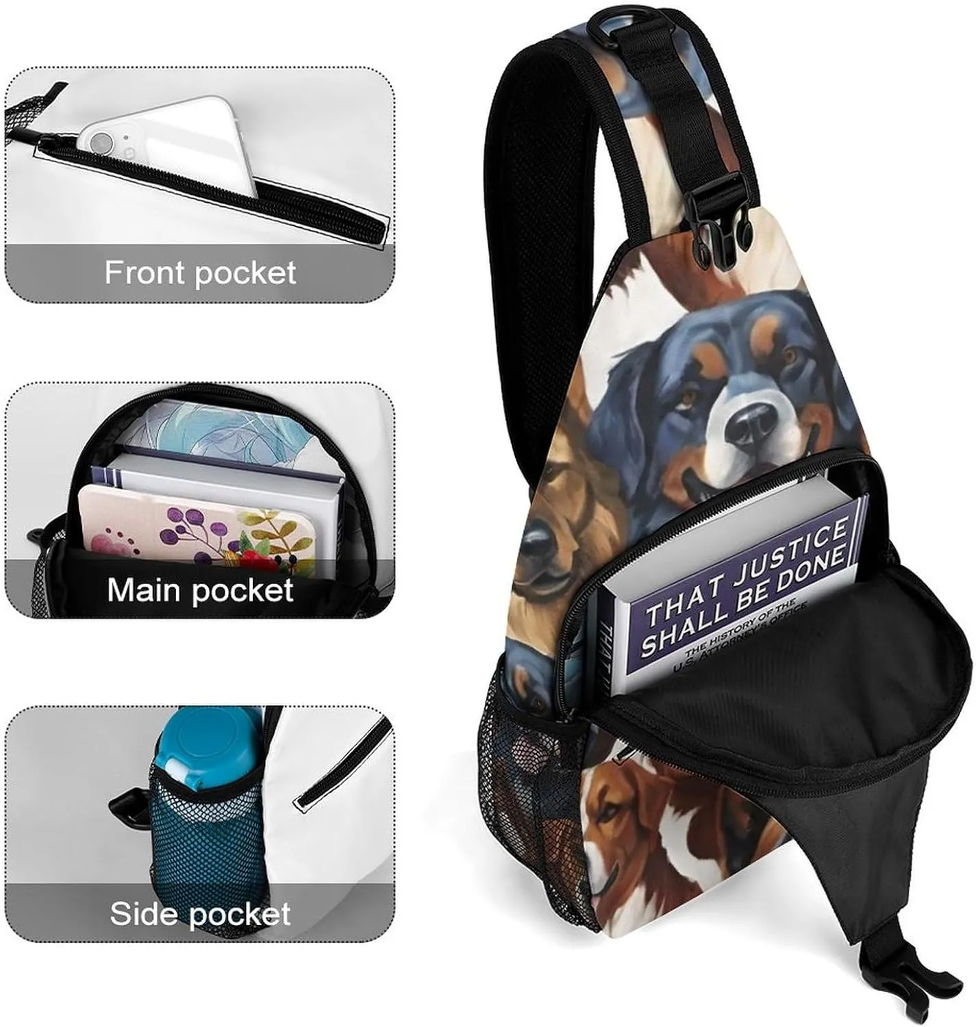 Men & Women Gym Crossbody Sack Satchel Outdoor Hiking Bag, Husky Shepherd Dog Golden Hair Dog Puppy Art Sling Bag Backpack Backpacking for Travel Hiking - Small Tool Backpack