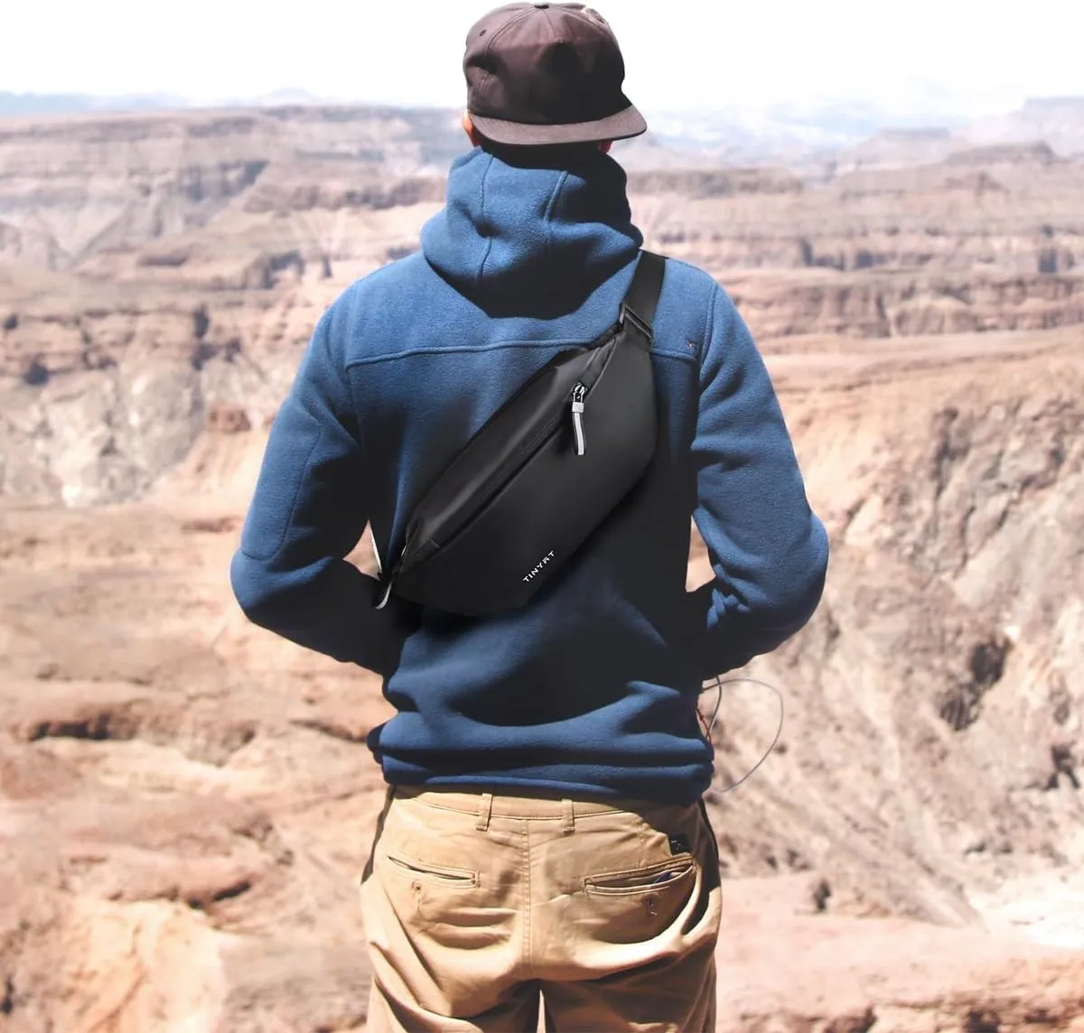 Men Crossbody Bags with Bottle Pocket Large Capacity Sling Pouch Men Hiking Shoulder Bag for Running Sport Travel Cycling