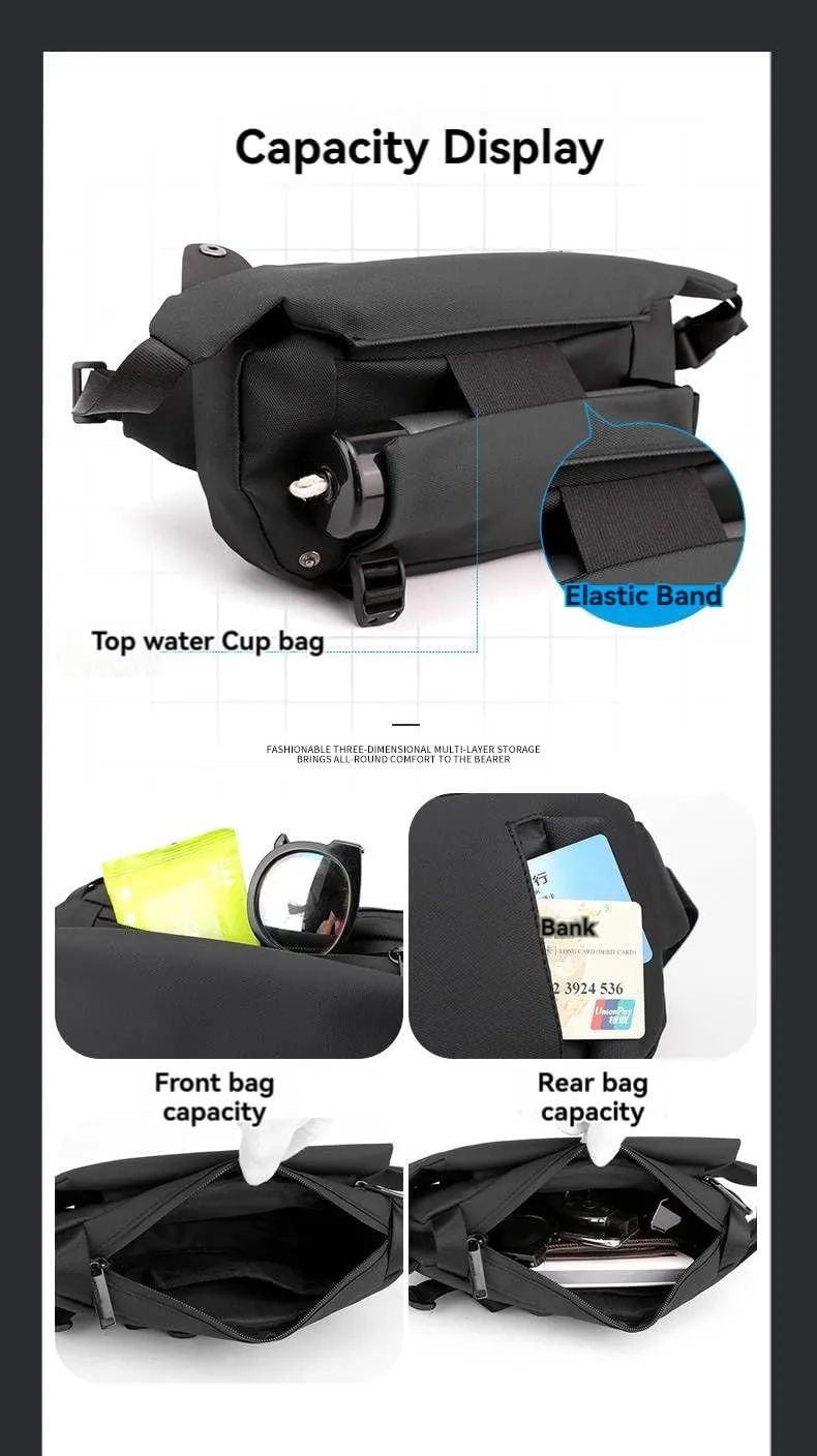 Men's Advanced Crossbody Bag Chest Bag Invisible Water Cup Bag Adjustable Strap Single Shoulder Waist Bag Travel Hiking Holder (blue)