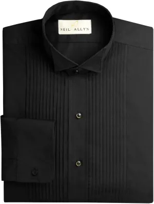 Men's Black Wing Collar 1/4" Pleats Tuxedo Shirt-3XL-36-37