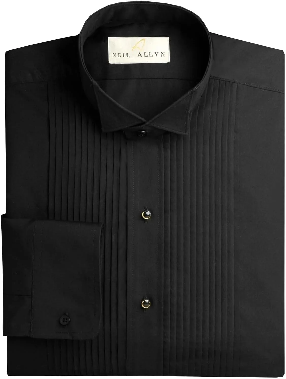 Men's Black Wing Collar 1/4" Pleats Tuxedo Shirt-3XL-36-37