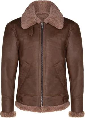 Men's Brown B3 Shearling Sheepskin WWII Bomber Leather Flying Aviator Jacket