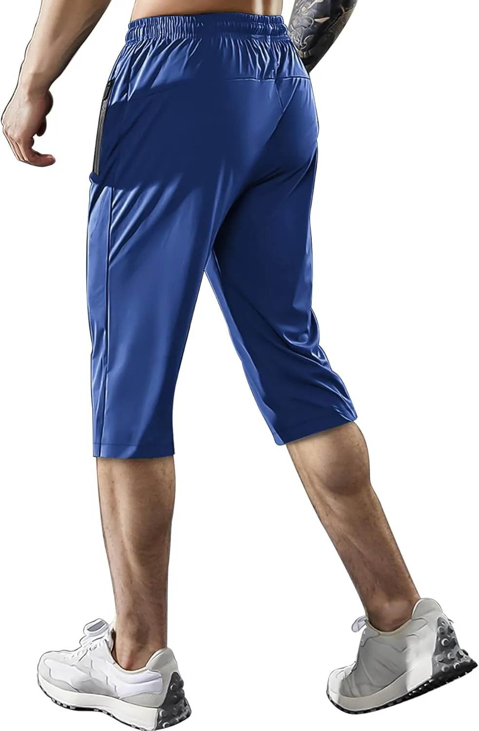 Men's Capri Pants 3/4 Long Jogger Sport Shorts,Workout/Gym/Yoga/Beach Shorts Quick Dry with Zipper Pockets