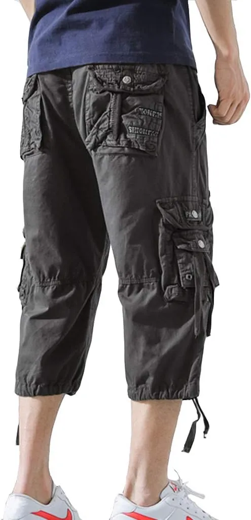 Men’s Cargo Shorts 3/4 Relaxed Fit Below Knee Capri Cargo Pants Cotton