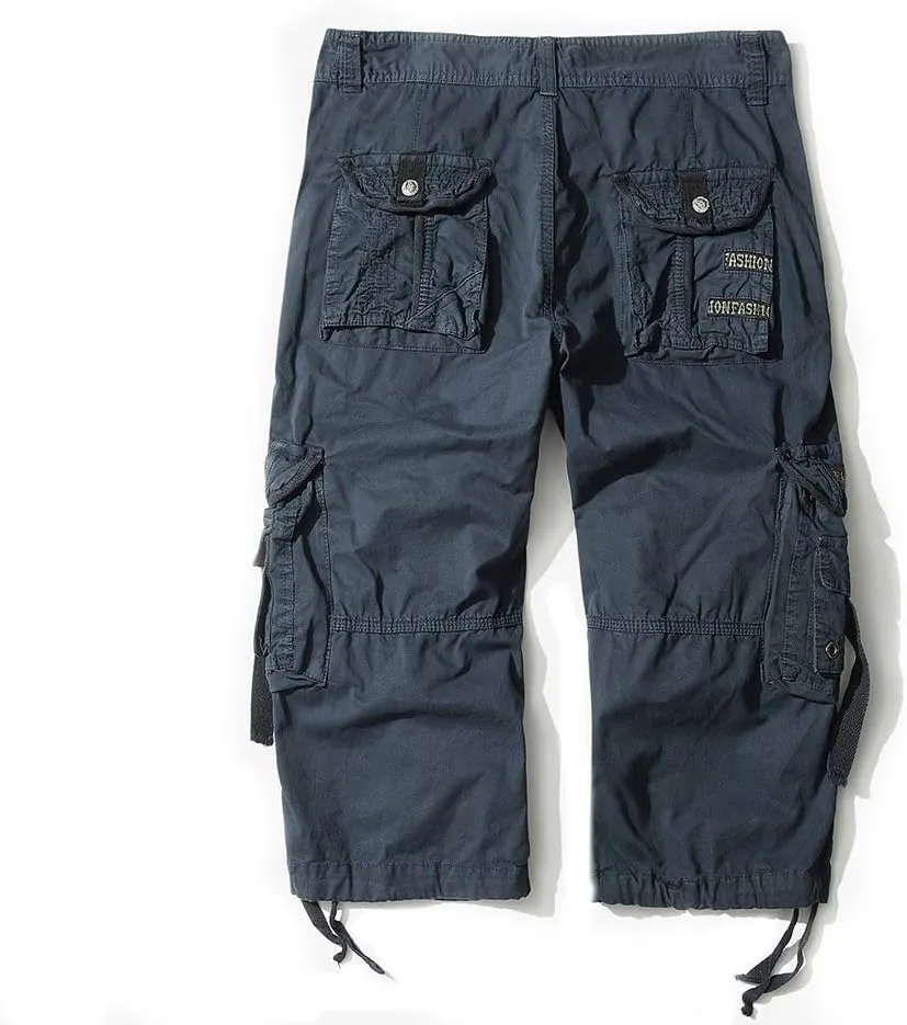 Men’s Cargo Shorts 3/4 Relaxed Fit Below Knee Capri Cargo Pants Cotton