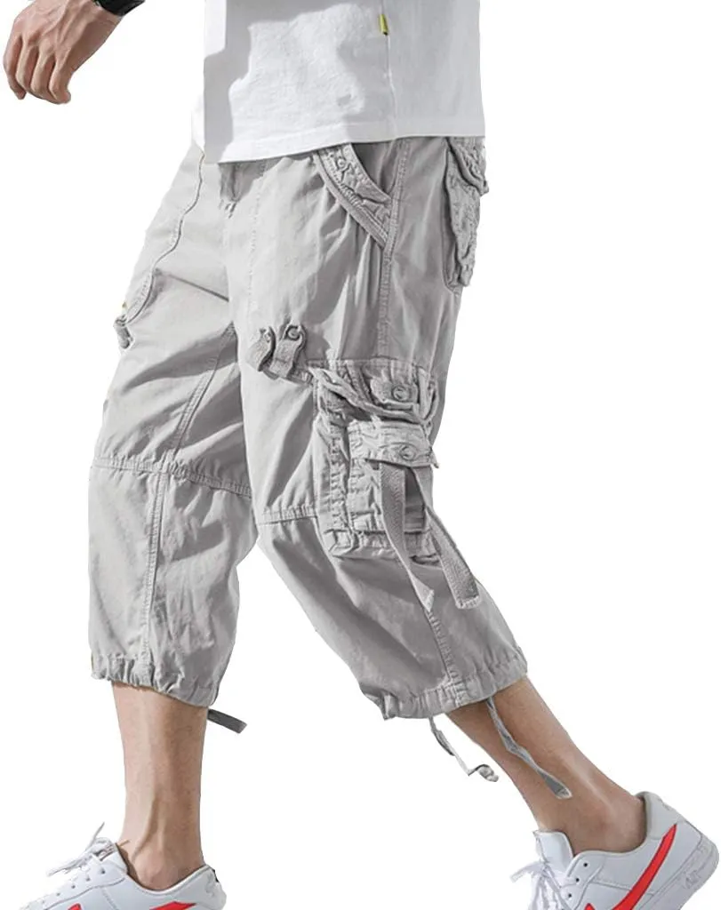 Men’s Cargo Shorts 3/4 Relaxed Fit Below Knee Capri Cargo Pants Cotton