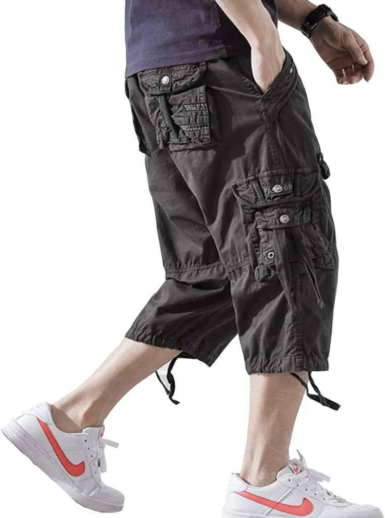 Men’s Cargo Shorts 3/4 Relaxed Fit Below Knee Capri Cargo Pants Cotton