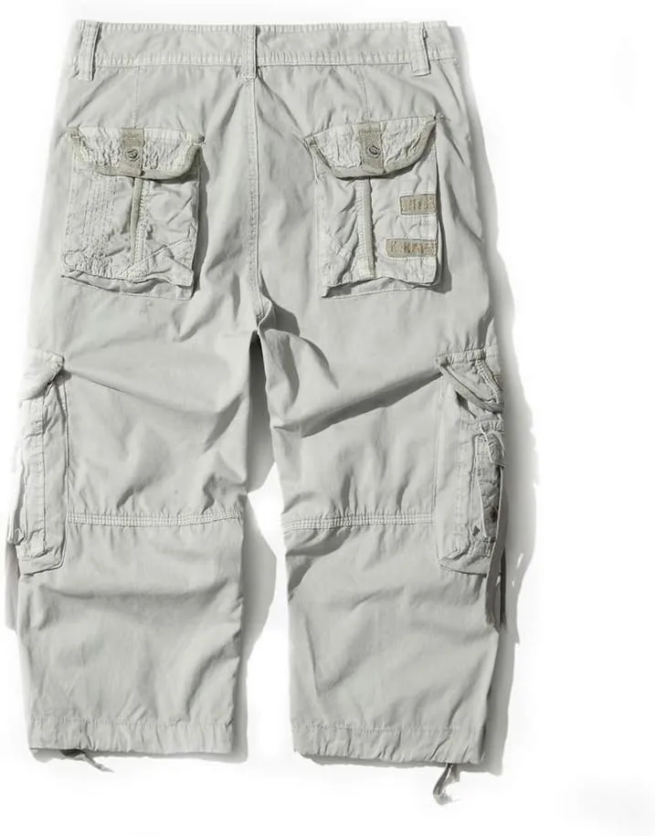 Men’s Cargo Shorts 3/4 Relaxed Fit Below Knee Capri Cargo Pants Cotton