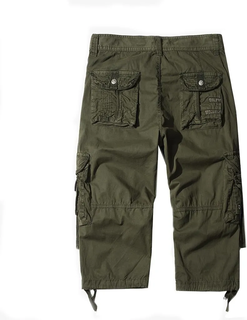 Men’s Cargo Shorts 3/4 Relaxed Fit Below Knee Capri Cargo Pants Cotton